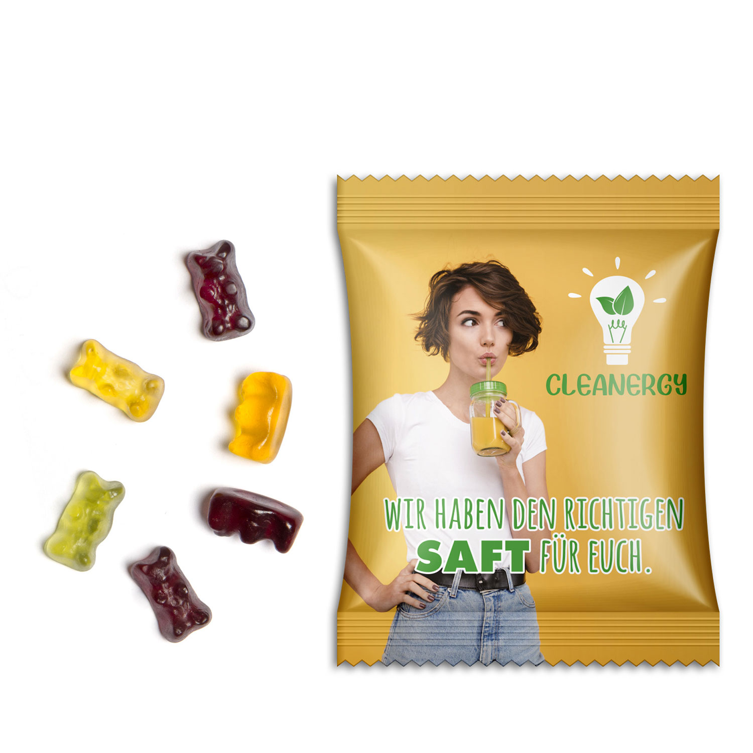 Fruchtsaftbärchen in der Werbetüte